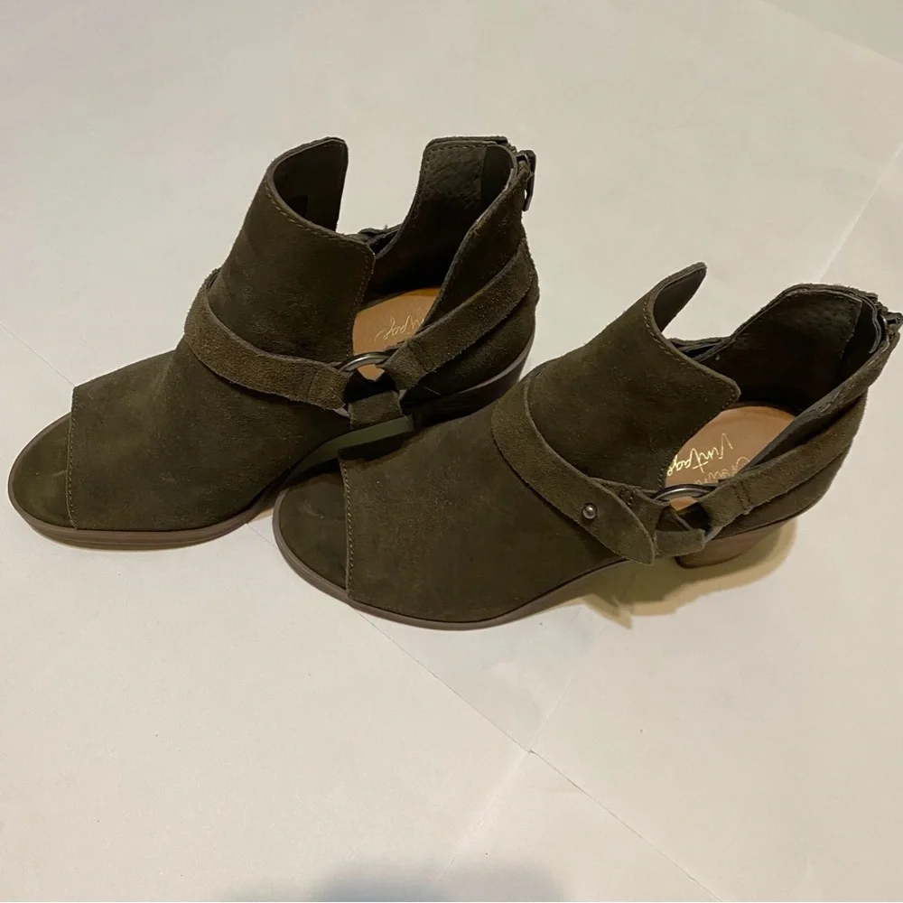 Crown Vintage Olive Green Peep Toe Suede Women's Ankle Boots